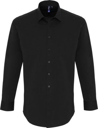 Premier Heren Rekken Pasvorm Popeline Lange Mouwen Shirt (Zwart)