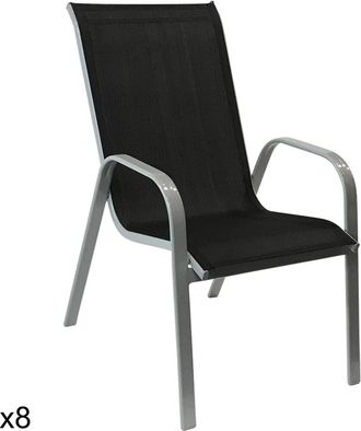 Happy Garden Juego de 8 sillas de textileno negro y aluminio gris