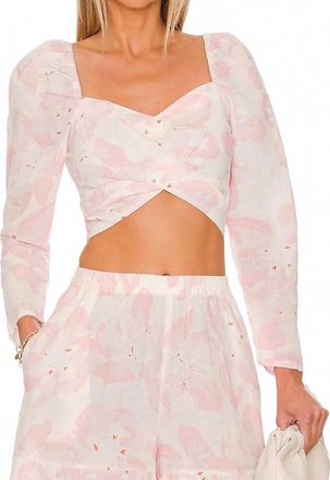 Something Navy Floral Puff Shoulder Top In White Combo