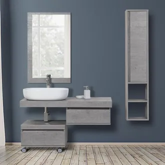 Feridras Feridras - Mensolone Bagno Sospeso 120 Cm Cemento Completo Di Lavabo E Specchio