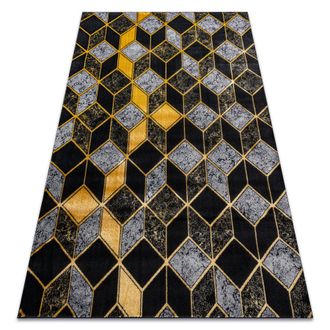 RugsX Rugsx - Alfombra Gloss Moderno 400b 86 Elegante, Glamour, Art Deco, 3d Geom&eacute;trico Negro / Oro Black 280x370 Cm