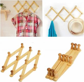 Trade Shop Trade Shop - Set 2pz Appendiabiti Parete In Legno Ganci Attaccapanni Gruccia Vestiti Pieghevole
