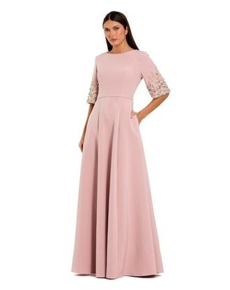 Mac Duggal Womens 3/4 Sleeve Crepe Gown With Sleeve Embellishments in Rose at Nordstrom, Size 24