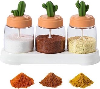 No Brand Especiero Con Cuchara, Tapa De Vidrio, Cuchara, Caja De Especias Integrada, Apto Para Alimentos, Salero Transparente, Especiero Port&aacute;til Para Sal, Az&uacute;