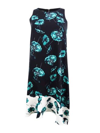Alfani Womens Floral Asymmetric Wear To Work Dress In Green Lucid Poppy