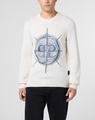 Philipp Plein Round Neck Pullover Wind Rose Men in Offwhite at Nordstrom, Size X-Large