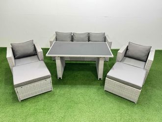 Fimous Patio Garden Furniture Sets with Black Glass Top Dining Table Grey in Light Grey
