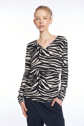 Hailys Langarmshirt HAILYS LS V TP Zi44na, Damen, Gr. XS, schwarz (7864 schwarz zebra), Jersey, Obermaterial: 79% Viskose, 16% Polyester, 5% Elasthan, loose 