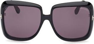 Tom Ford Lorelai 59mm Square Sunglasses in Shiny Black /Smoke at Nordstrom Rack