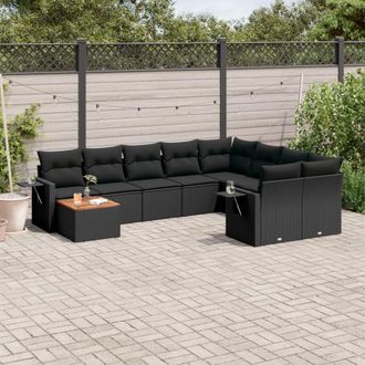 vidaXL Vidaxl - Set De Sof&aacute;s De Jard&iacute;n 10 Pzas Cojines Rat&aacute;n Sint&eacute;tico Negro