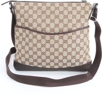 Gucci Gg Canvas Brown Gg Canvas Leather Shoulder Bag (Pre-Owned)