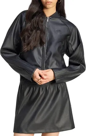 adidas Originals SST Faux Leather Track Jacket in Black/maroon at Nordstrom, Size Xx-Small