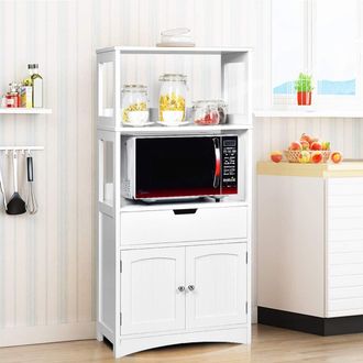 Costway Armario Mueble Con Caj&oacute;n, Puerta Y 3 Estantes De Madera Estanter&iacute;a Gabinete Organizador Almacenamiento Blanco - Costway