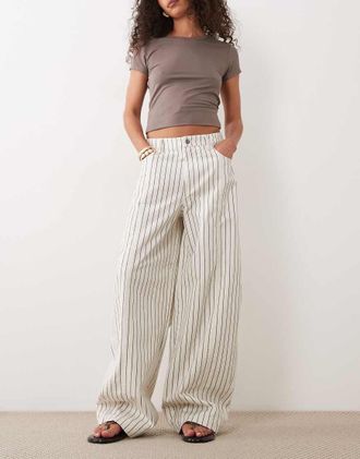 Asos Pantaloni bombati color cioccolato e crema a righe-Multi
