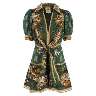 Farm Rio FARM Rio, Short Dresses, female, Multicolor, Size: XS Ayla Short Puff Sleeve Mini Dress