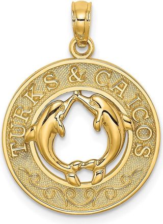 Diamond2Deal 14k Yellow Gold TURKS AND CAICOS with Dolphins Circle Charm Pendant
