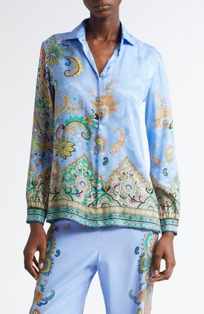 Etro Paisley Jacquard Button-Up Shirt in Print On Blue Base at Nordstrom, Size 38