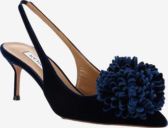 Aquazzura Slingback-Pumps aus Samt mit Pompon Couturier Sling 65