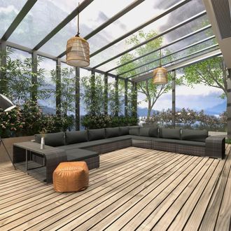 vidaXL Set De Muebles De Jard&iacute;n 11 Pzas Y Cojines Rat&aacute;n Sint&eacute;tico Gris Vidaxl