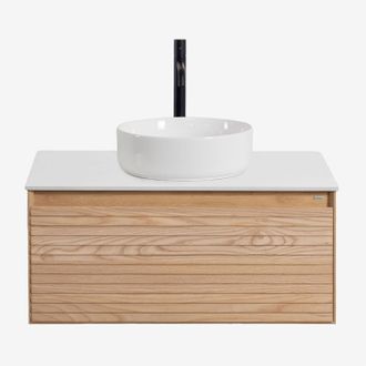 Sklum Conjunto De Mueble De Ba&ntilde;o Suspendido 80x50 Cm En Madera De Fresno Tedrik Sklum