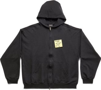Balenciaga Sticky Note Zip-Up Hoodie Medium Fit Black Faded 744457TOVD31055
