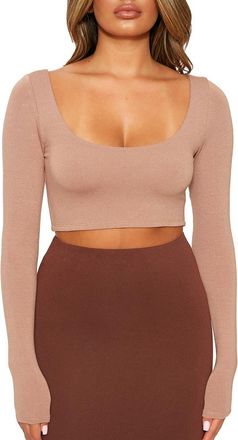 Naked Wardrobe Scoop Neck Crop Top in Coco at Nordstrom Rack, Size X-Small