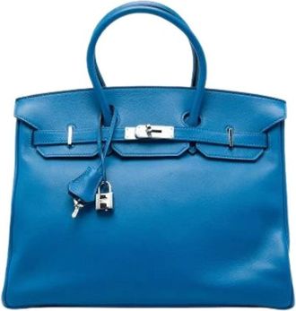Herm&egrave;s Pre-owned Birkin 35 - Dames - Vintage Handtas - Blauw - ONE Size - Leer - Vintage