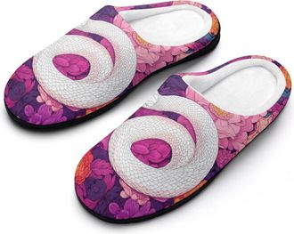 Generic Snake And Flowers Cotton Slipper for Women Indoor Outdoor House Shoes Anti-Skid Slippers with Rubber Sole