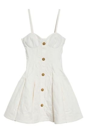 Balmain Quilted Denim Bustier Skater Minidress in Off White at Nordstrom, Size 10 Us