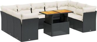 vidaXL Vidaxl - Set De Sof&aacute;s De Jard&iacute;n 10 Pzas Cojines Rat&aacute;n Sint&eacute;tico Negro