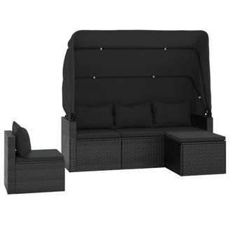 vidaXL Vidaxl - Juego De Sof&aacute;s Jard&iacute;n 4 Pzas Con Cojines Rat&aacute;n Sint&eacute;tico Negro