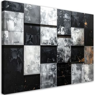 Feeby Cuadro En Lienzo Cuadrados Abstracci&oacute;n En Blanco Y Negro 100x70