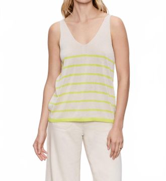 Sanctuary V-Neck Knitwear Tank In Muslin Desert Lime Stripe