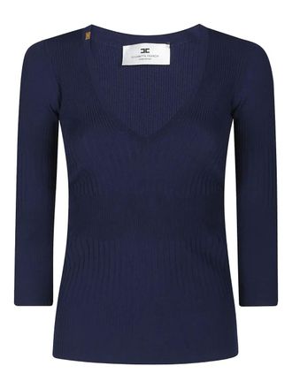 Elisabetta Franchi ribbed v-neck sweater - women - Viscose/Elastane - 38 - Blue