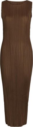 Pleats Please Issey Miyake Pleated Woven Midi Dress - Brown - 3