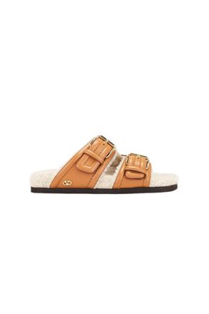 Valentino Garavani Fussfriend Double-Strap Leather Slides In Brown