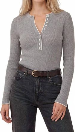 525 america Emmeline Rib Layered Henley Sweater In Heather Grey Combo