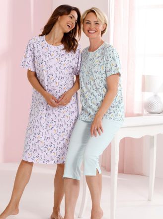 Comtessa Capri-Pyjama COMTESSA, Damen, Gr. 36/38, kalkmint, bedruckt, 100% Baumwolle, Homewear-Sets Capri-Pyjama
