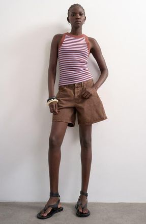 Topshop Stripe Cutaway Stretch Cotton Rib Tank in Brown at Nordstrom, Size X-Small