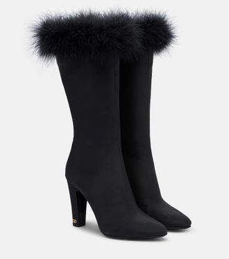 Valentino Garavani Hotty feather-trimmed satin knee-high boots