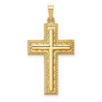 Diamond2Deal 14k Yellow Gold Hollow Polished Rope Edge Latin Cross