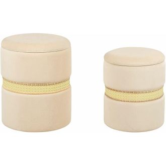 Beliani Set di 2 Pouff Sgabello Soggiorno Camera da letto Beige chiaro Moderno Boho Storage Tappezzeria in velluto Medford