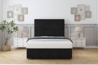 Comfort Beds Rosa Plush Ottoman Bed Base-26 Strutted Headboard in Black | Size: Small Double