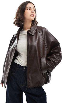 Asos Giacca bomber oversize in pelle sintetica color cioccolato-Marrone