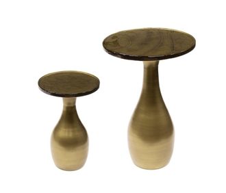 Mathi Design Juego de mesas auxiliares de metal y cristal dorado