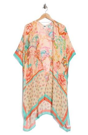 Nordstrom Rack Lightweight Print Ruana in Peach Orange Florals at Nordstrom Rack