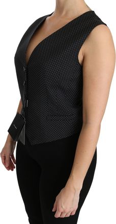 Dolce & Gabbana Womens Black Dotted Waistcoat Vest Blouse Top Virgin Wool Cupro