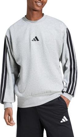 adidas Essential 3-Stripes Fleece Pullover in Medium Grey Heather// at Nordstrom Rack, Size Small