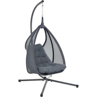 Beliani Silla Colgante Boho Moderna Con Soporte Met&aacute;lico Y Cadena Coj&iacute;n Suave Gris Oscuro Avegno
