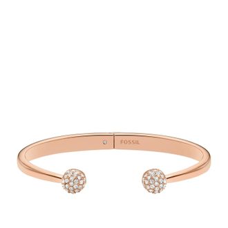 Fossil Womens Hazel Glitz Cuff Rose Gold-Tone Stainless Steel Cuff Bracelet